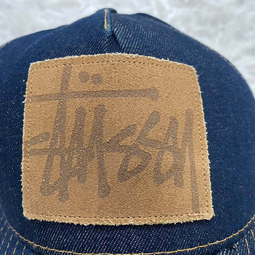 STUSSY 90~00s 6パネル デニムキャップ レザーパッチ オールド - メルカリ