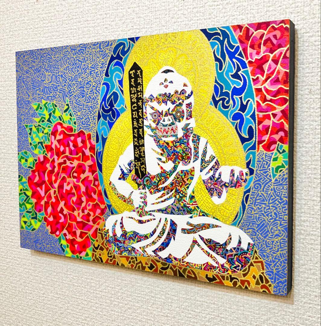 幻想絵画、空飛ぶ画家糸川裕志の富士山曼荼羅の一点、アクリル画 空