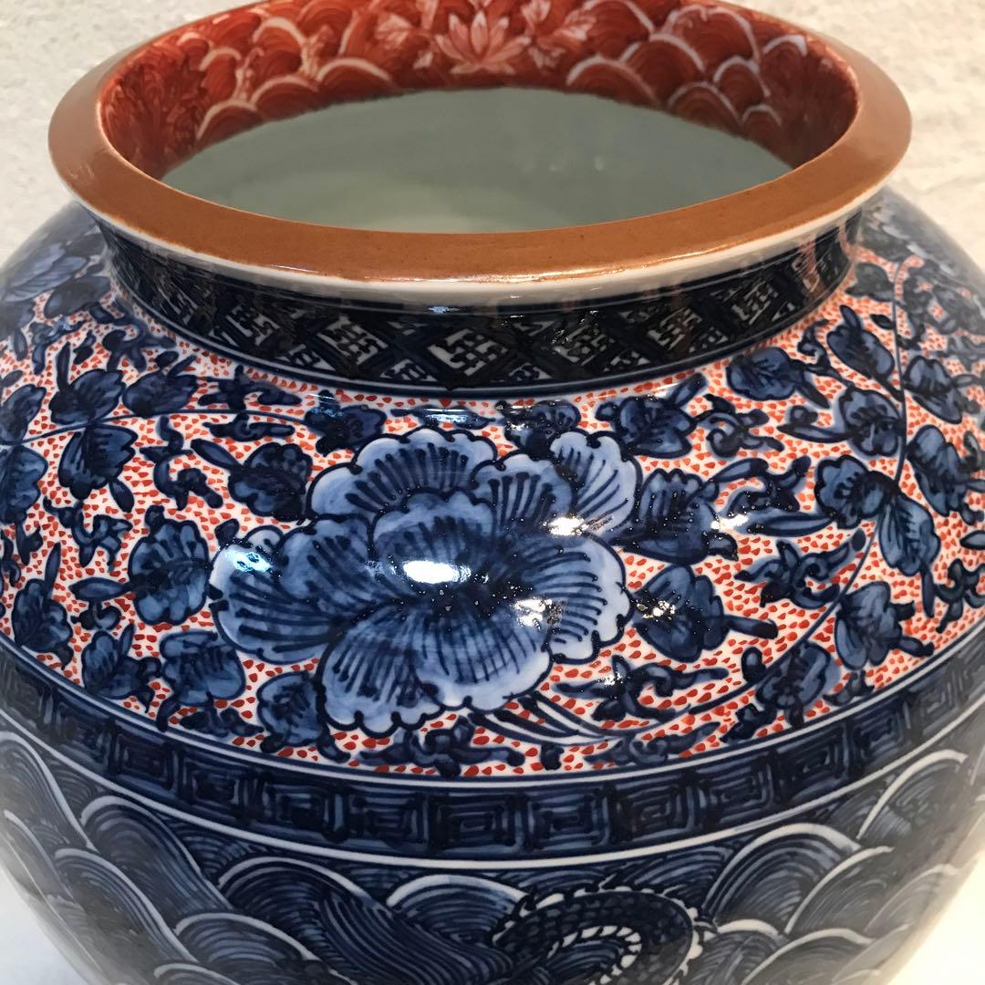 京焼/青華龍の緻密な絵付けの壺/定価120万円/存在感抜群/華のある壺