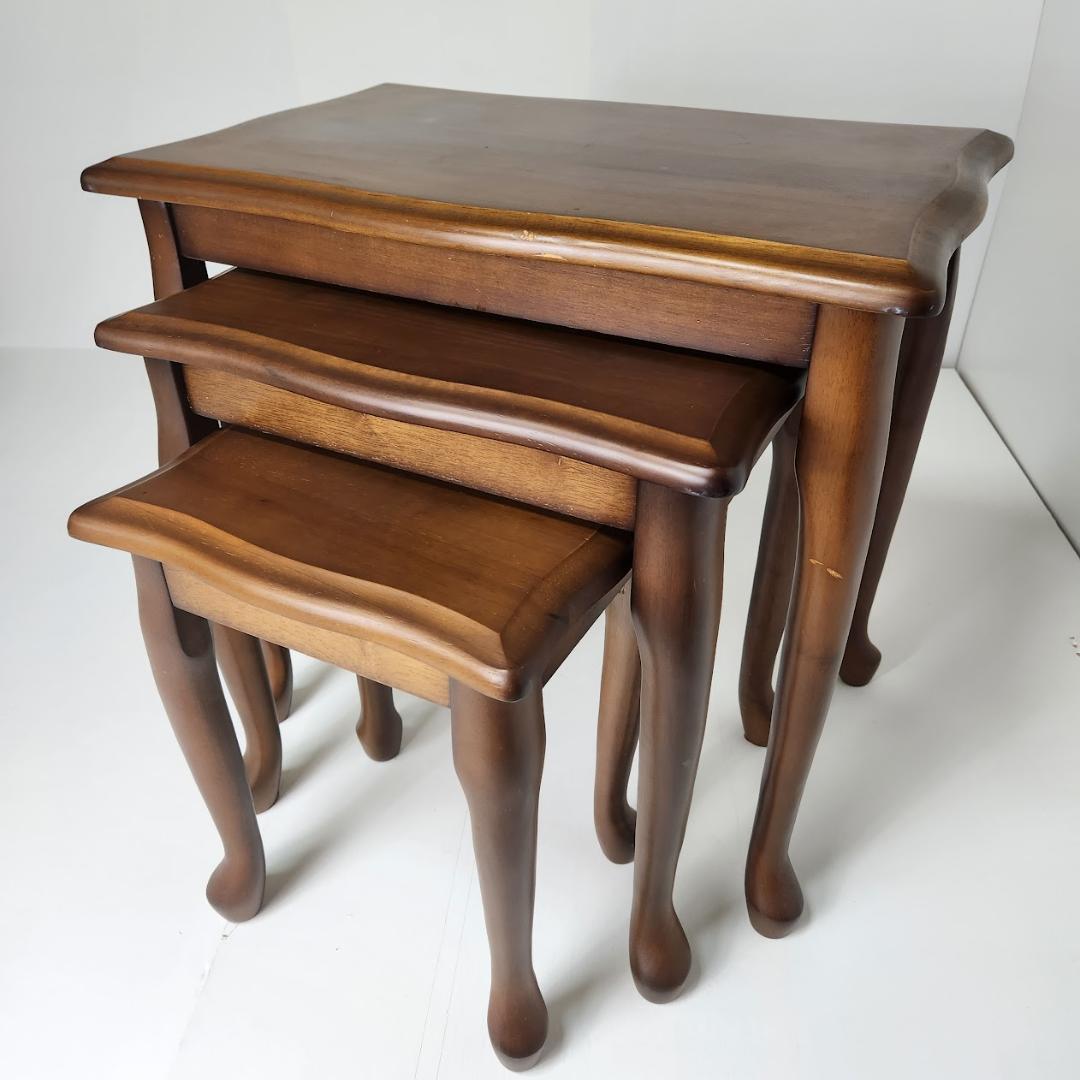 北欧ヴィンテージ 天然木ネストテーブル サイドテーブル　3点セット　アンティーク 北欧ヴィンテージ風 チーク材 リビング収納 ネストテーブル 3点セット