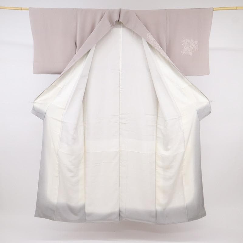 《特選◆訪問着■シンプル桜梅の花◆薄梅鼠色■ちりめん地◆袷正絹着物◆HC2-4》