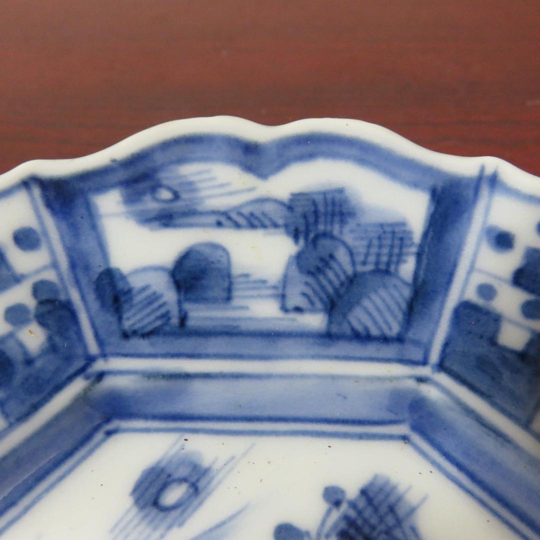 皿 4枚 染付 山水文様 幾何学 唐草 八角皿 変わり縁 - メルカリ