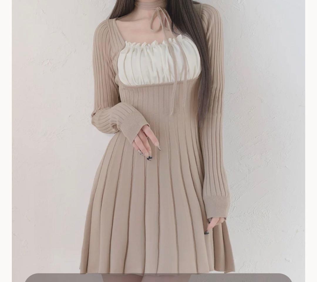 ダーリッチ ネックリボンデザインフレアニットミニワンピース - メルカリ