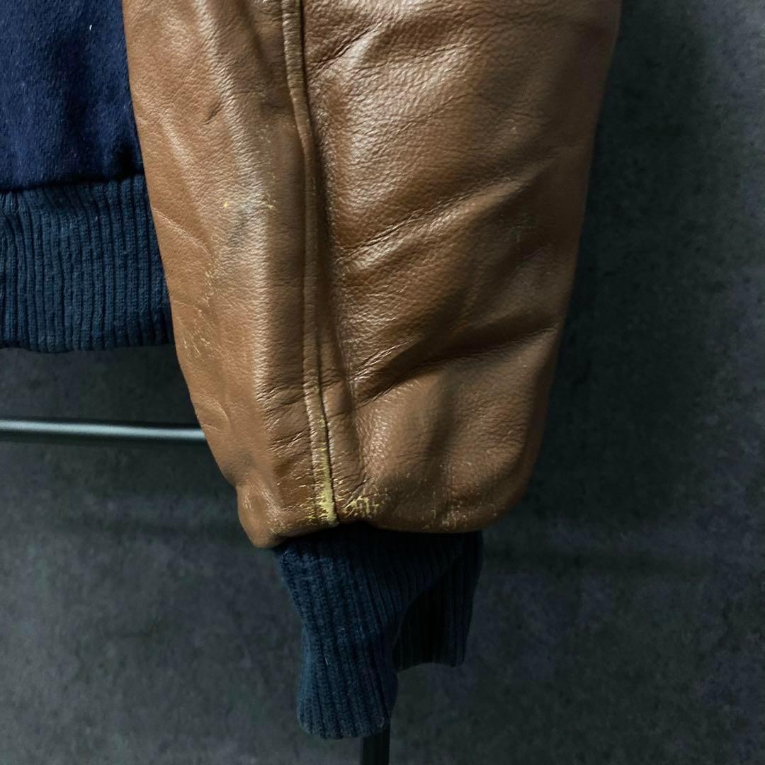 《US古着》企業 ウール・レザー 本革 中綿 スタジャン 刺繍ロゴ メンズXL