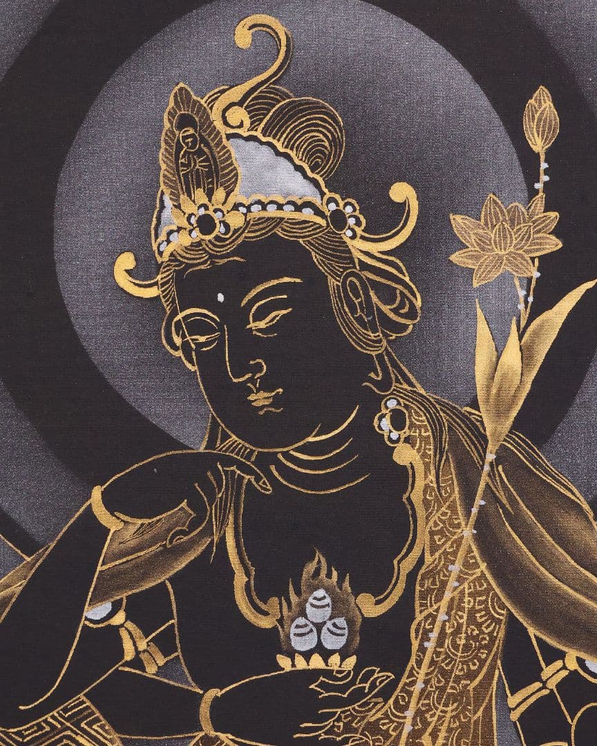 真作】仏画 大峰 竹内白雅筆 紺地金泥 如意輪観音図 絹本 掛軸 MA634