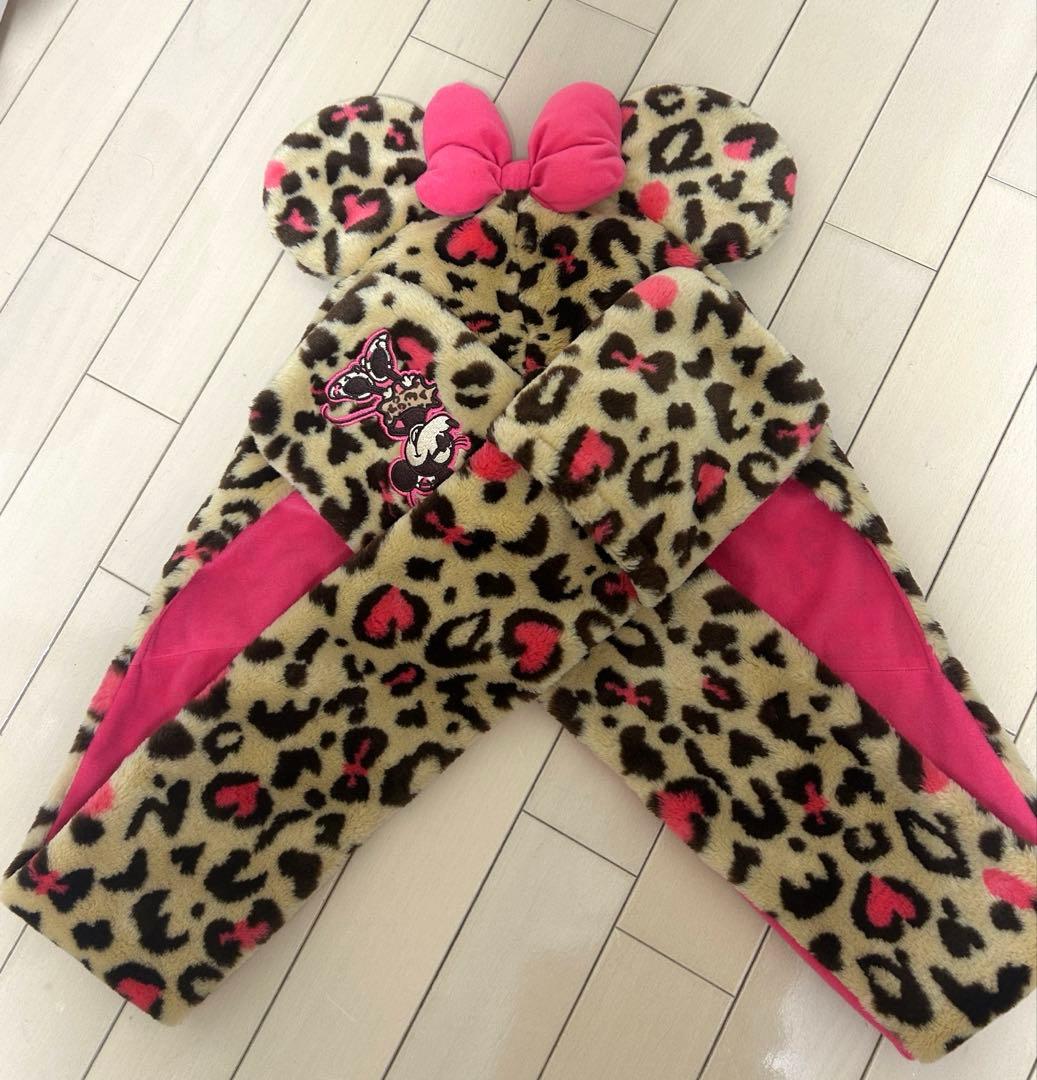 ミニーマウス ヒョウ柄ファンキャップ マフラー - メルカリ