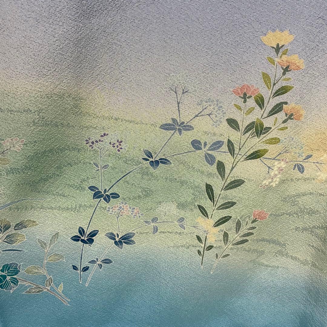 D312 訪問着 手描き友禅 花模様 正絹 着物 袷 しつけ糸付き未使用極美
