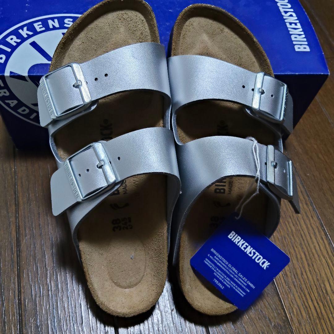 新品 ビルケンシュトック アリゾナ 38 24.5cm シルバー 箱・タグ付き