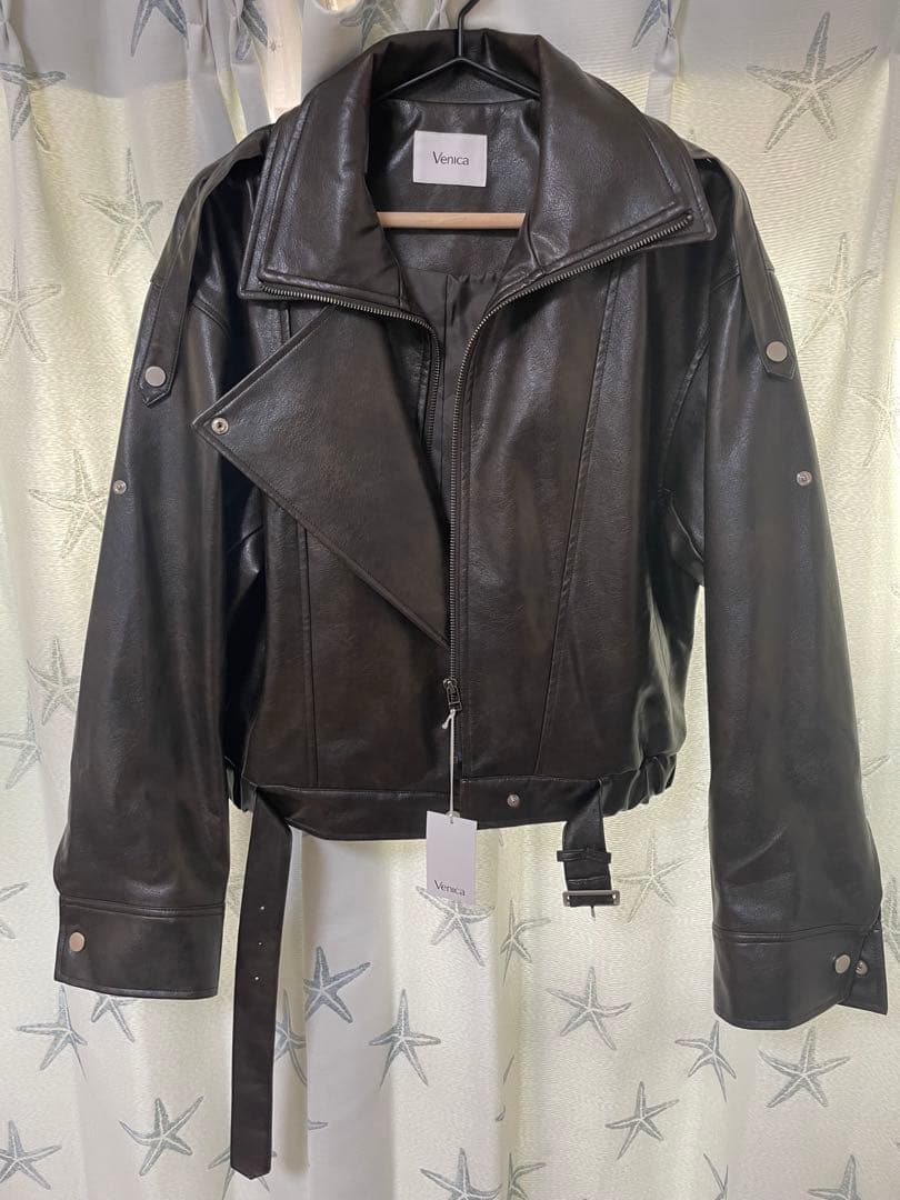 定価以下Venica Carven スタンドカラーレザーブルゾン ブラウン - メルカリ