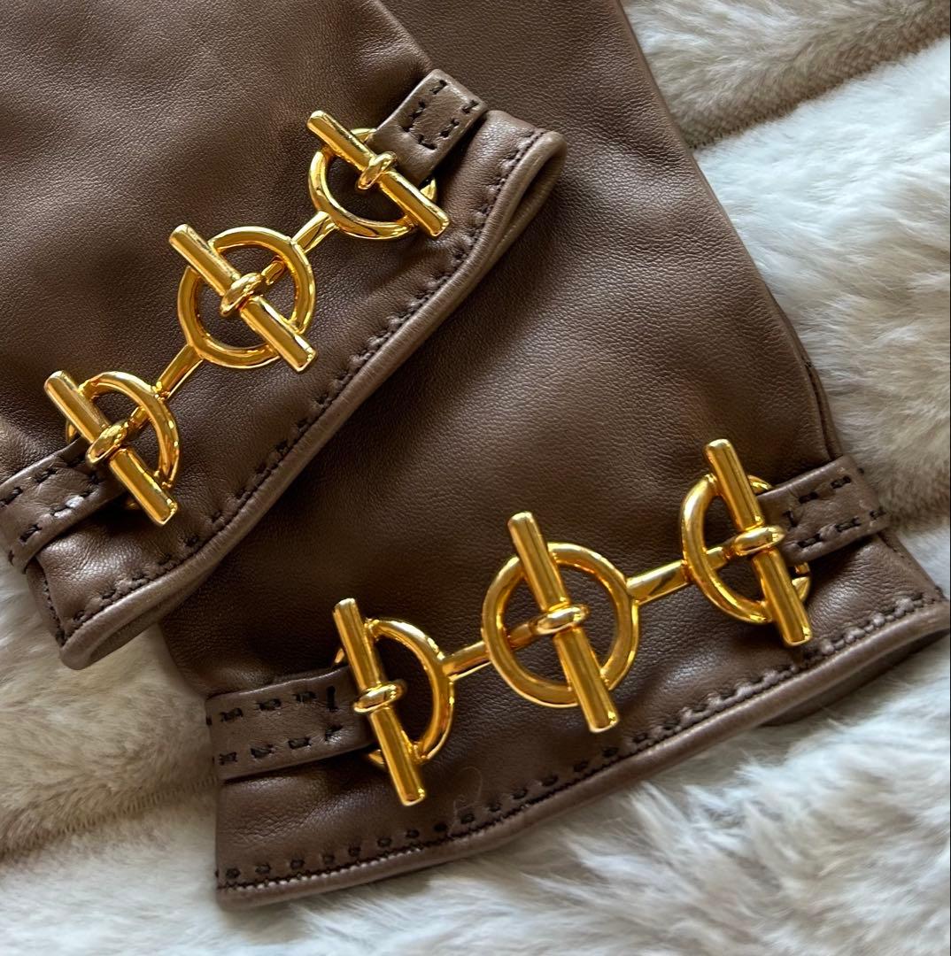 美品☆エルメス シェーヌダンクルレザーグローブ グレナン 手袋 8