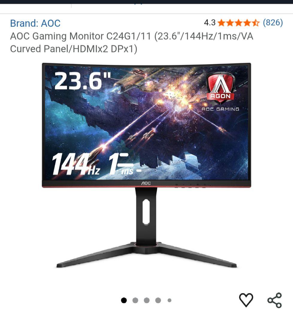 AOC C24G1/11 23.6インチ ゲーミングモニター 本体 Amazon.co.jp: AOC ゲーミング モニター C24G1/11 (23.6インチ/144Hz