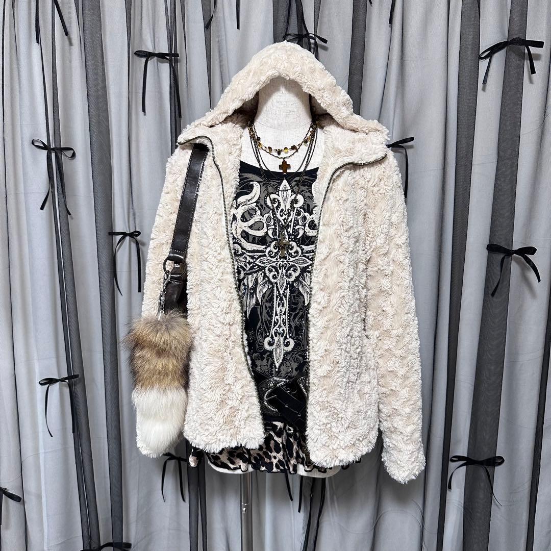 00s平成ギャル y2k フェアリーグランジ フード付き ファーコート