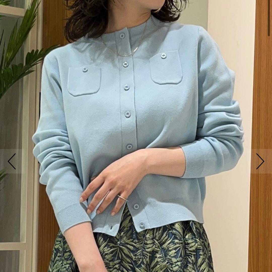 CABaN コットンカシミヤ クルーネックカーディガン ライトブルー