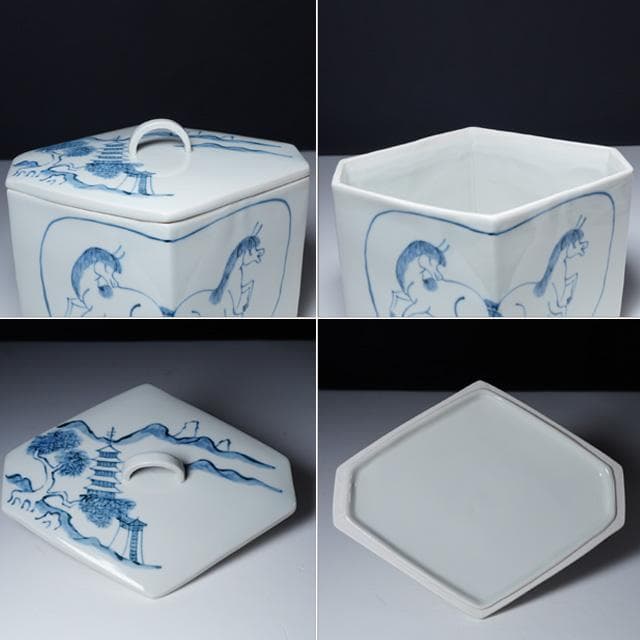 高野昭阿弥 菱馬水指 共箱 茶道具 染付 平安 - メルカリ