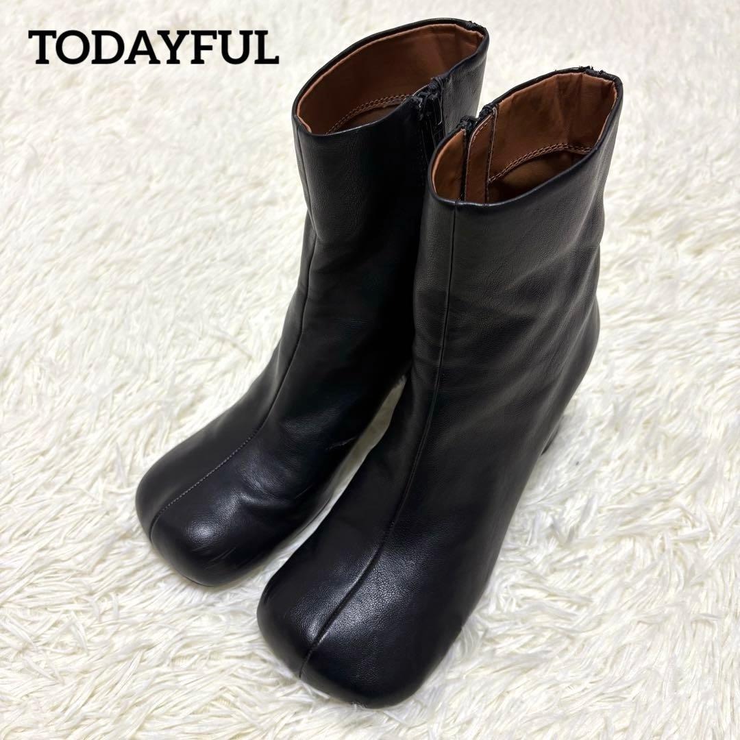 todayful Square Short Boots 37 ブーツ 黒 レザー - メルカリ