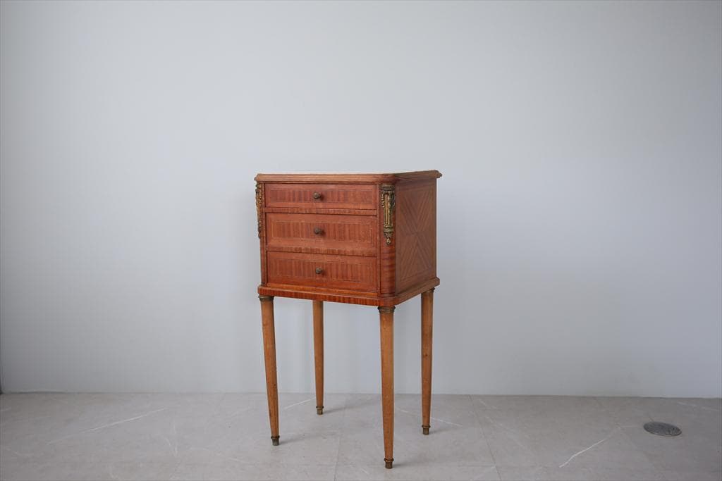 フランスアンティーク大理石キャビネット/ナイトテーブル机/飾り棚(82-151) フランスのアンティーク家具、マーブル模様の大理石天板のナイト