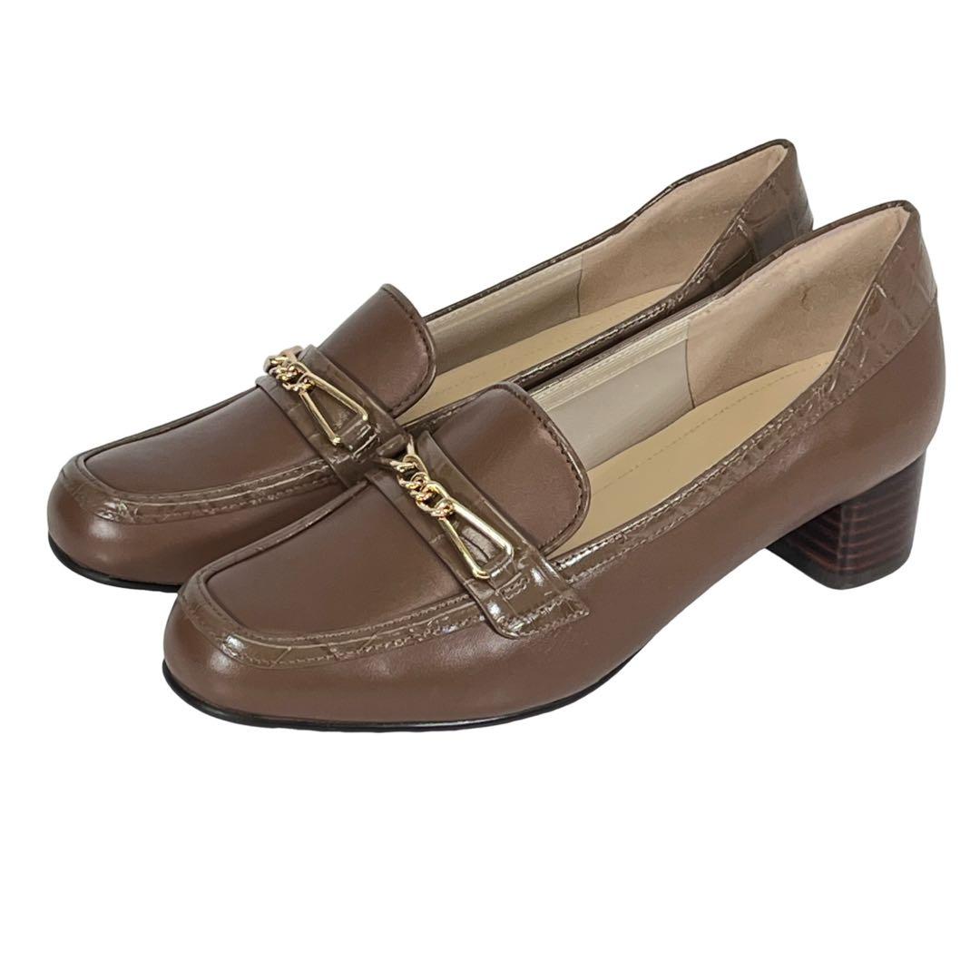 2点まとめ【新品】REGAL 本革ヒールローファー パンプス 23cm ブラウン 本革 ローファー レディース パンプス 大人 ヒール 5cm チャンキー