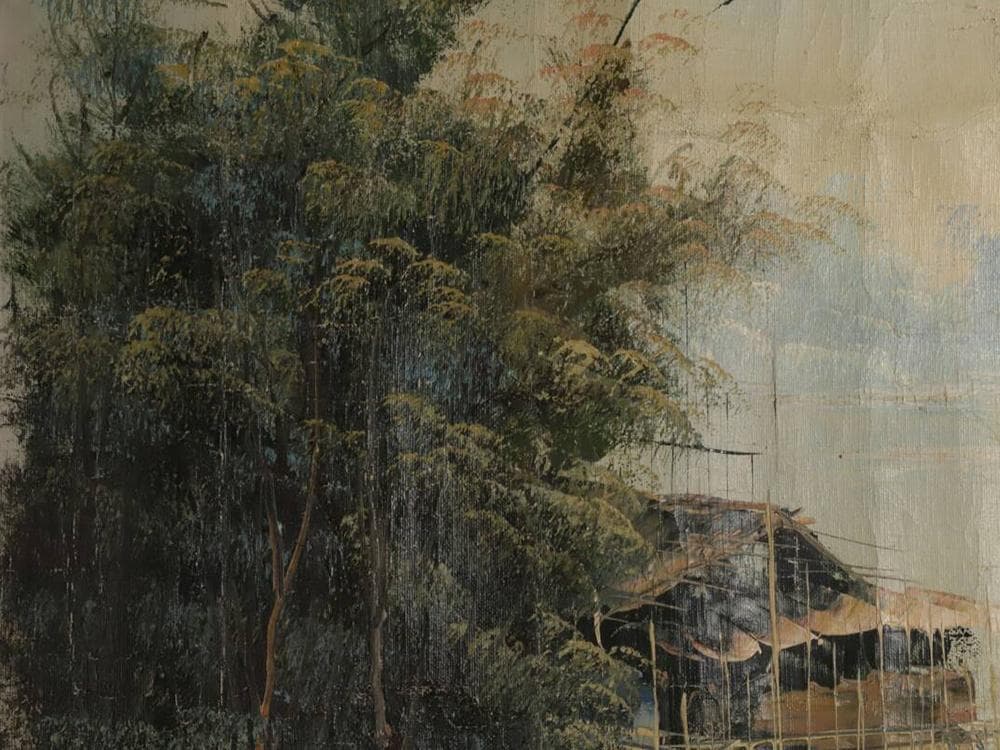 絵】 ☆ 油画 東南アジア河岸風景図 ☆ 作家物 純手描き 真作保証 西洋