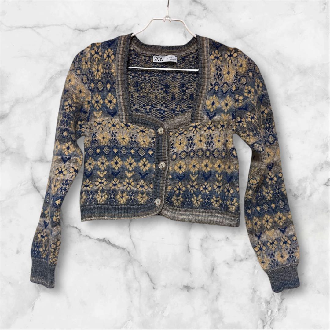 ZARA ジャガードニットカーディガン レディースM ショート丈 短丈