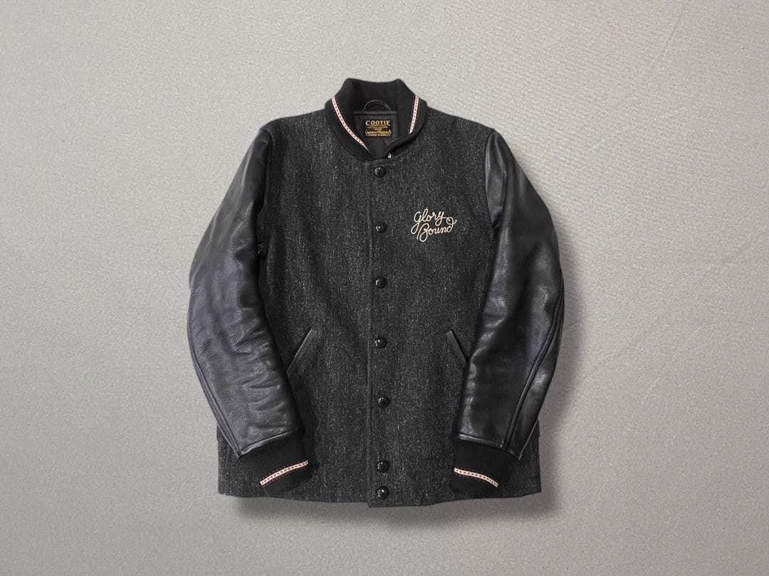 人気【COOTIE】ウール×袖レザー チェーン刺繍 スタジャン ジャケット