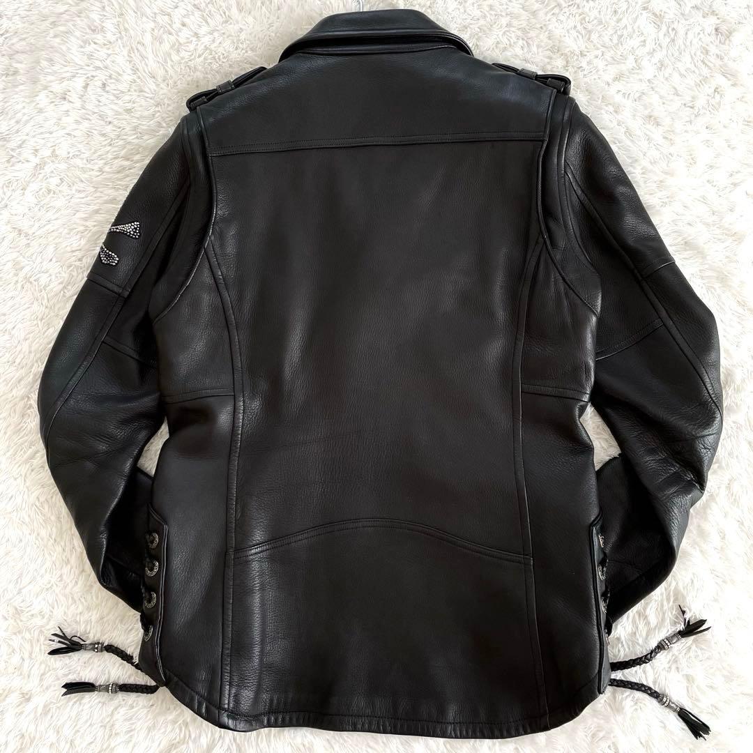 美品 ロエン ダブルライダースジャケット ディアスキン スワロフスキー