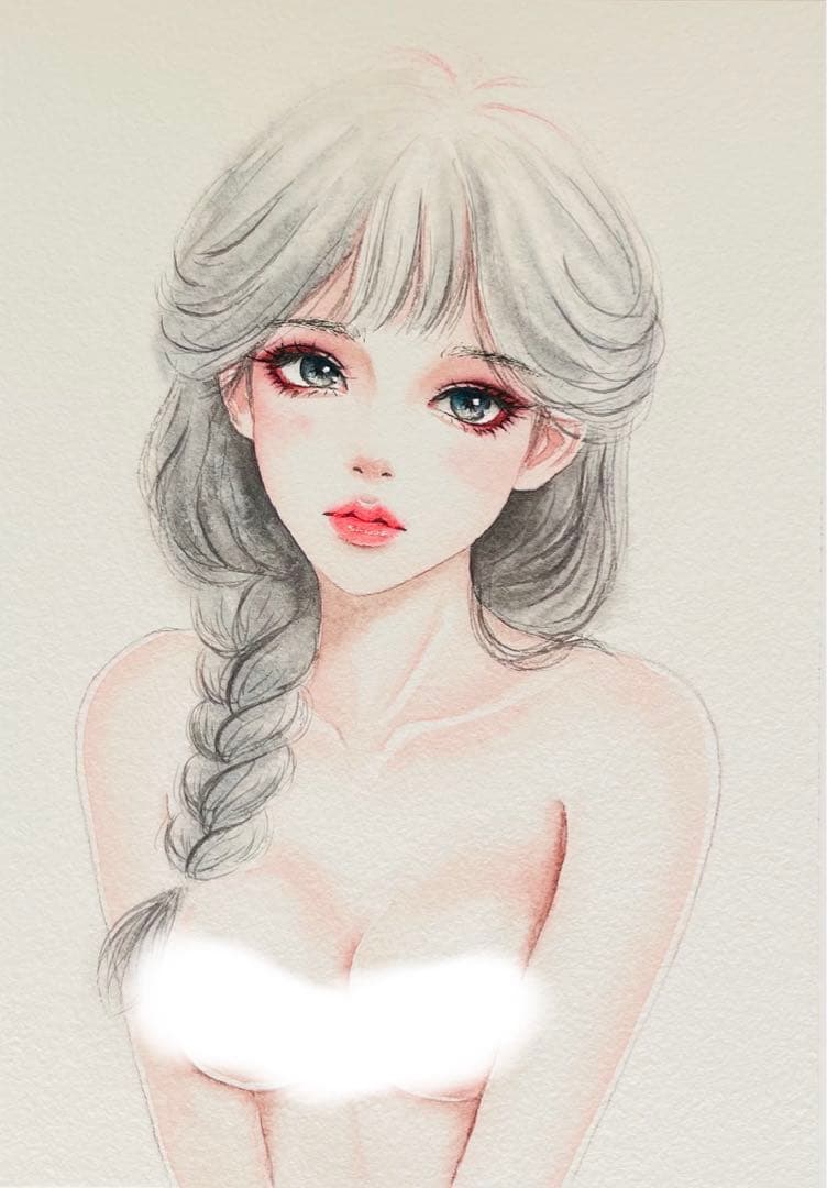 手描きイラスト 水彩原画 三つ編みの女の子167 - メルカリ