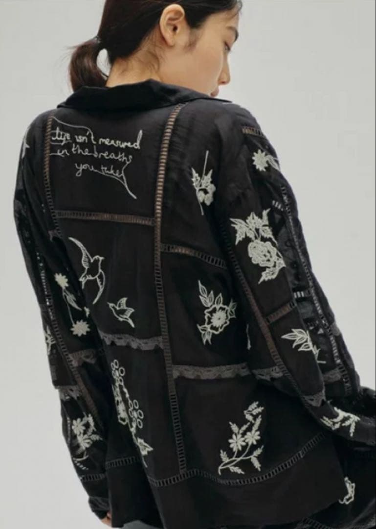 Embroidery Patchwork Shirts black