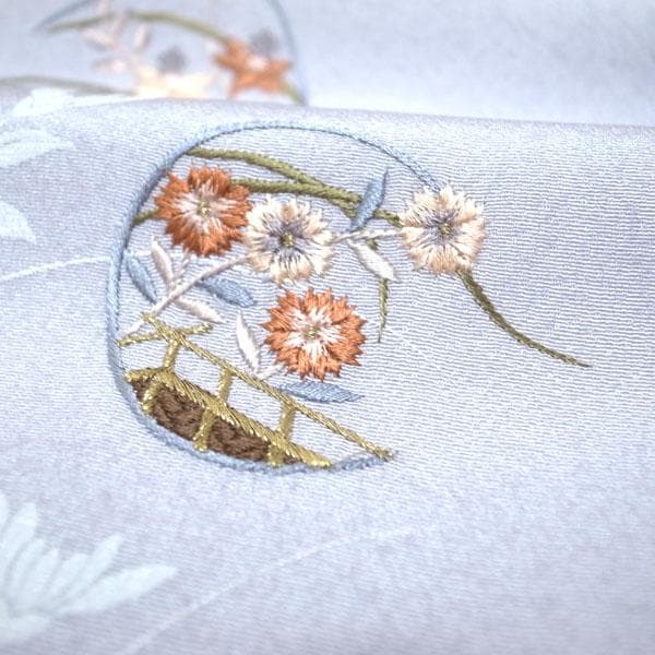 訪問着 着物 袷 刺繍 手染め ぼかし 裄64.5 M～L 新古品 sn1892