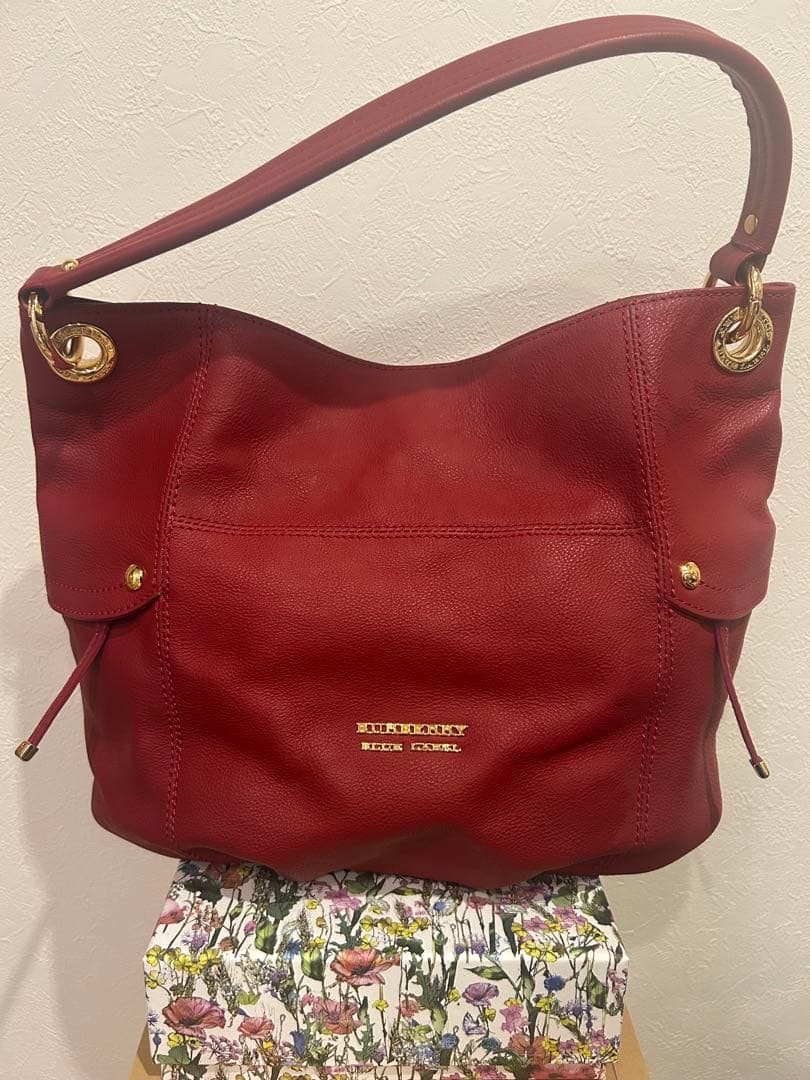 バーバリーブルーレーベル 本革 ハンドバッグ ノバチェック 赤 美品