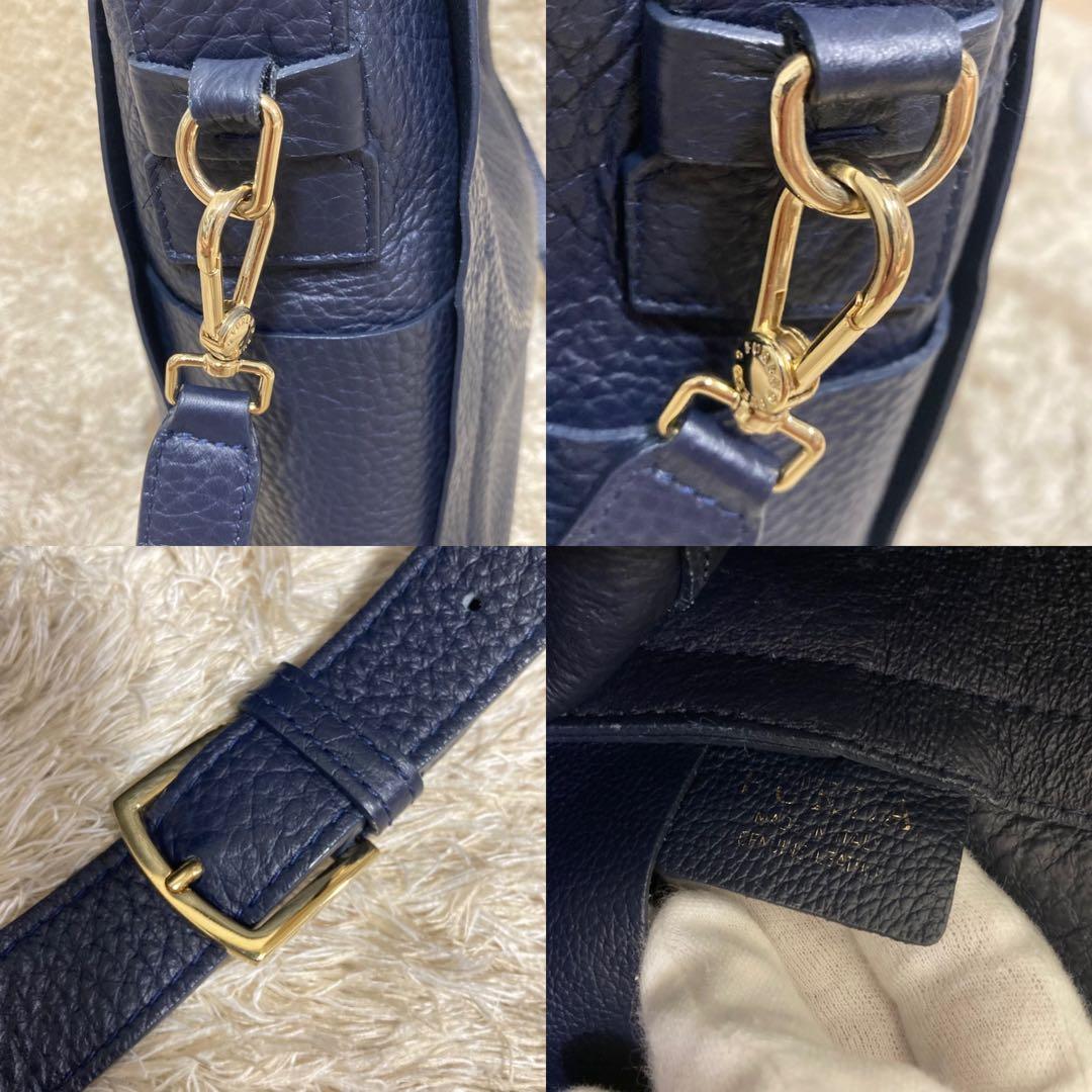 FURLA カプリッチョ シボ革 ショルダーバッグ 2way ホーボー ネイビー