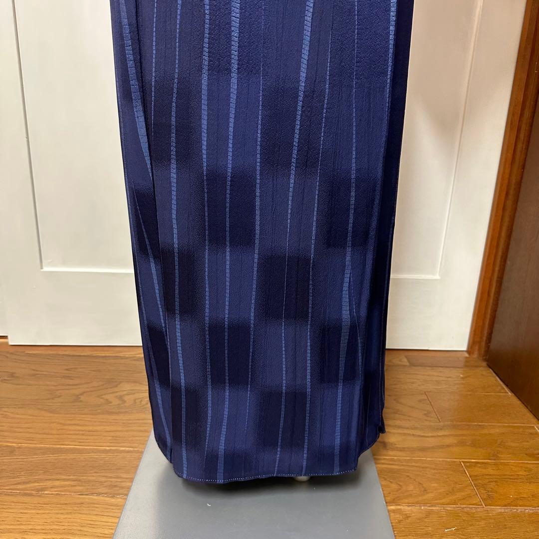 小紋 袷 正絹 紺 よろけ縞 変わり市松 身丈171裄72 トールサイズ