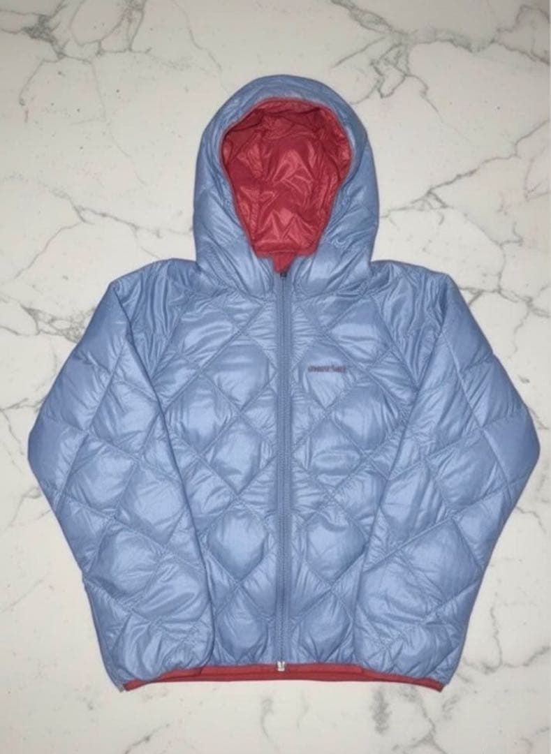 mont-bell ダウンジャケット キルティング リバーシブル 水色/赤 光沢