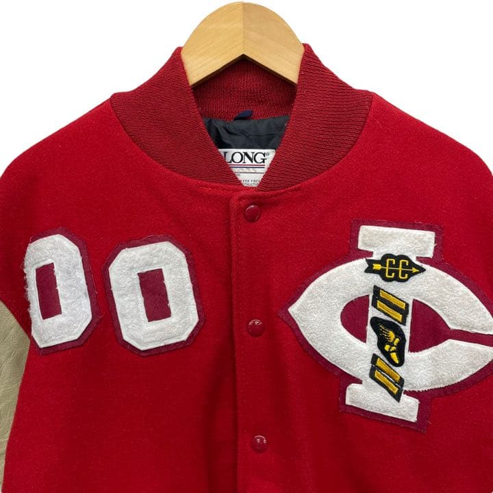 USA製 90s ビンテージ DELONG 袖革 パイルロゴ レッド スタジャン