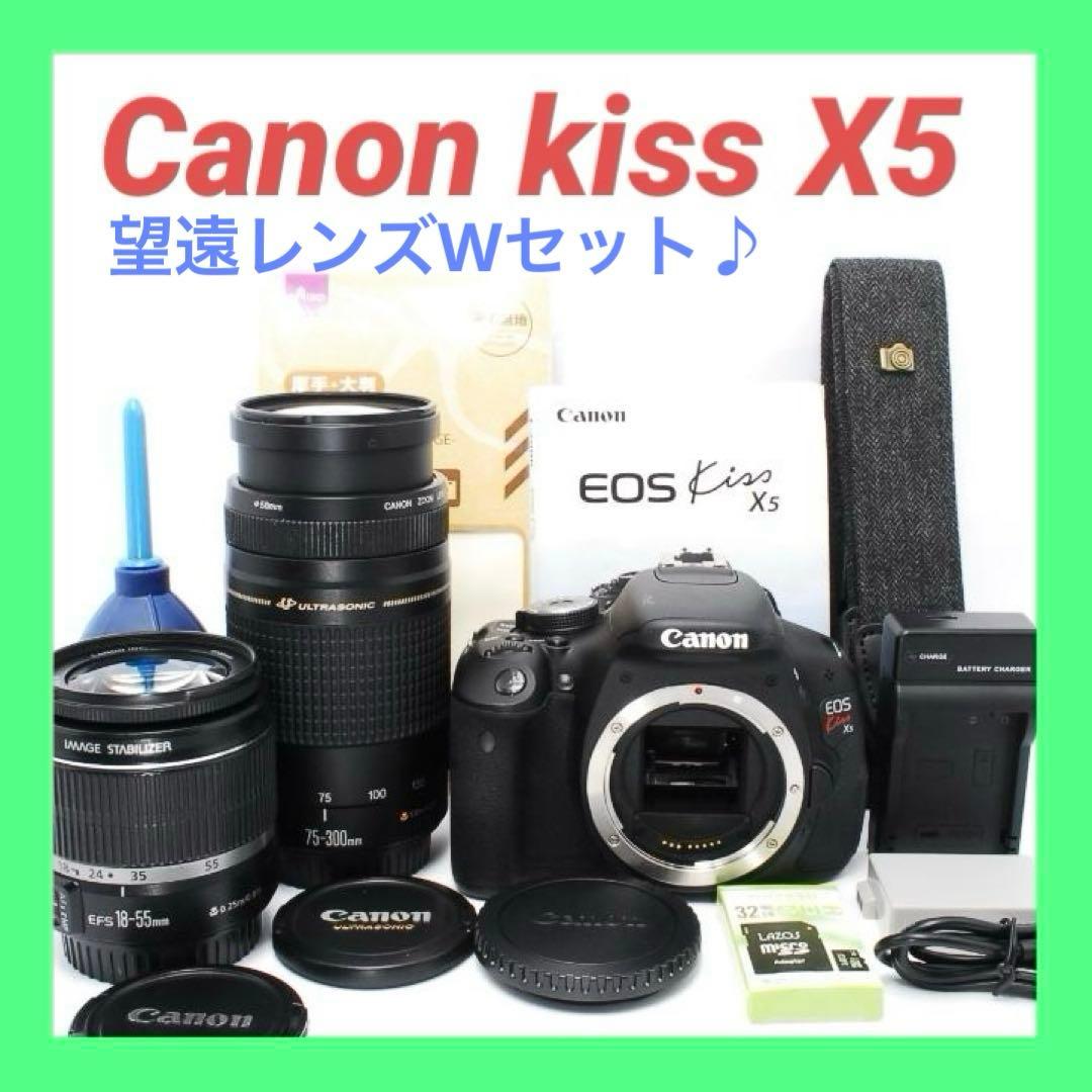 キヤノン Kiss X5☆入門機☆一眼レフカメラ☆Wレンズ☆付属品付きすぐ使える キヤノン（Canon） Canon EOS Kiss X5 ダブルズームキット KISSX5-WKIT