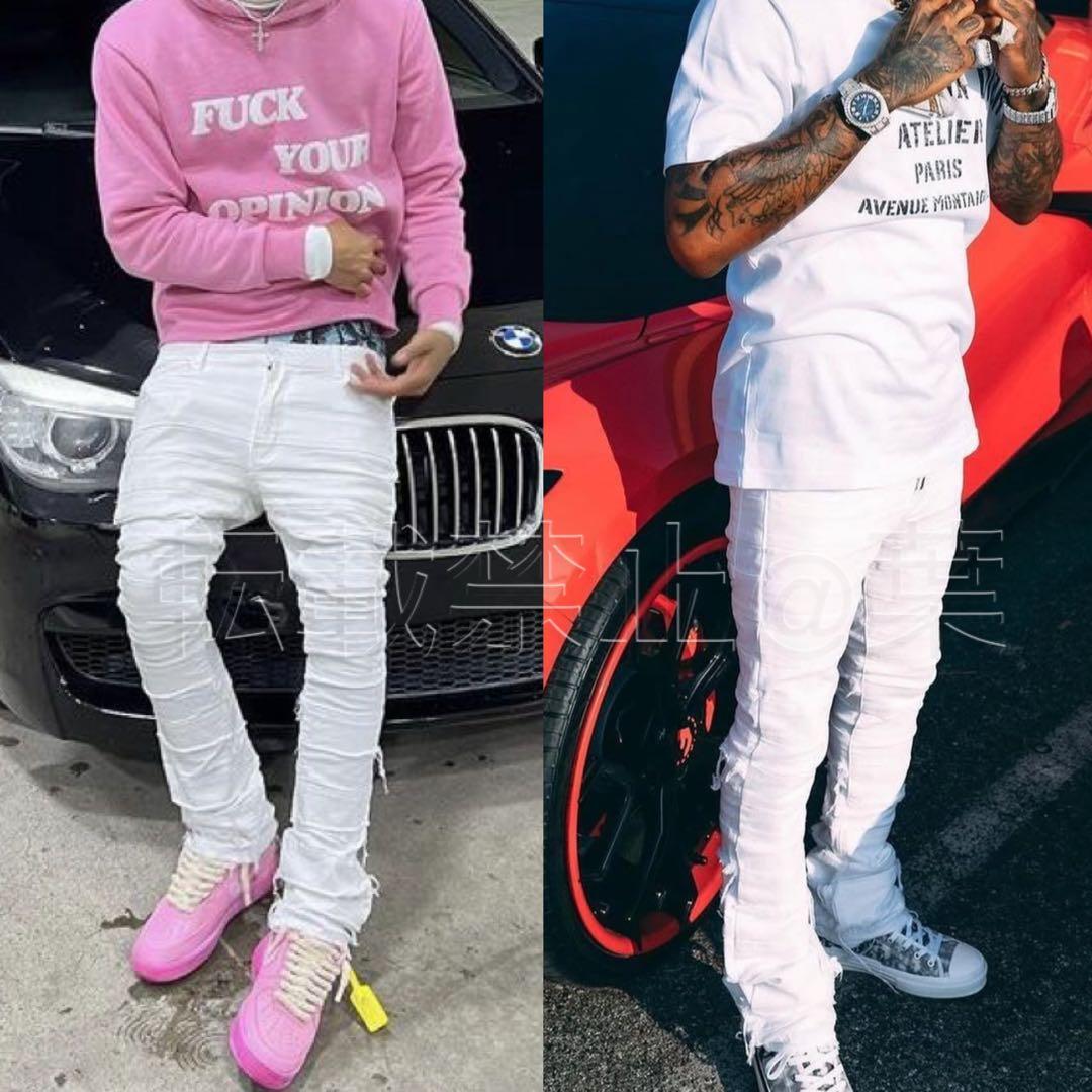 バラバサスvalabasas パネルダメージフレアスキニーデニム ホワイト 32