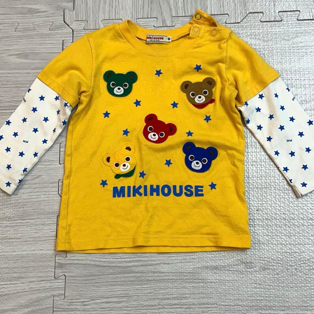 ミキハウス 90 長袖Tシャツ くま ワッペン カラフル 星柄 プッチーくん