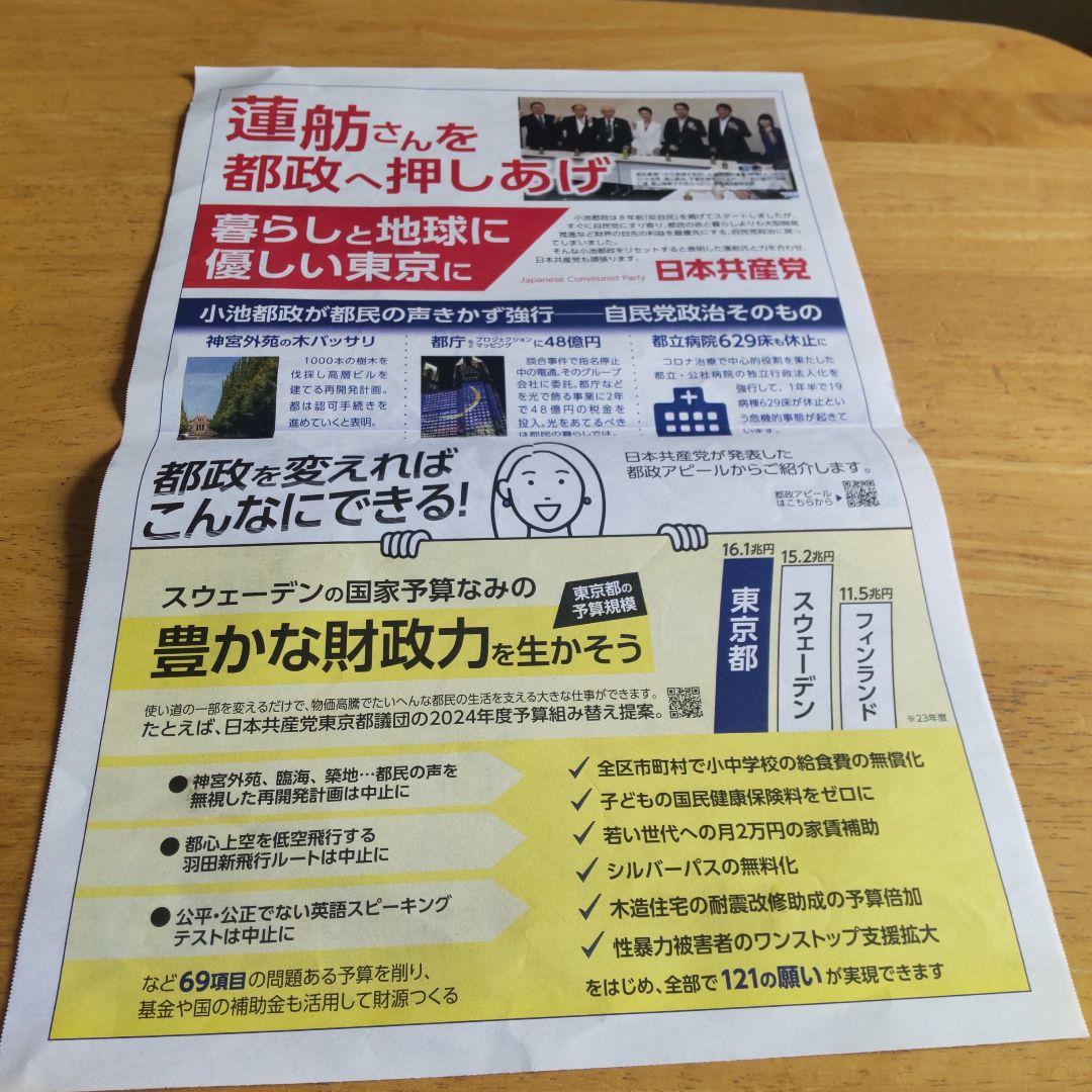 立憲民主党 蓮舫 レンボー R4 東京都知事選 事前活動チラシ 新しい政治