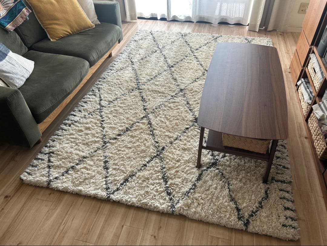 ニトリ　アクセントラグ&ラグパッドセット ペット対応アクセントラグ（ストライプ ベージュペールブルー）190×240