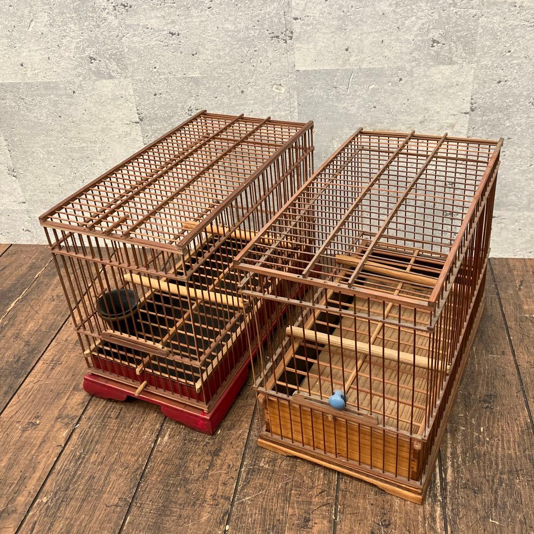 ①昭和レトロ 竹製 鳥籠 メジロ籠 落とし籠 2個セット まとめ売り
