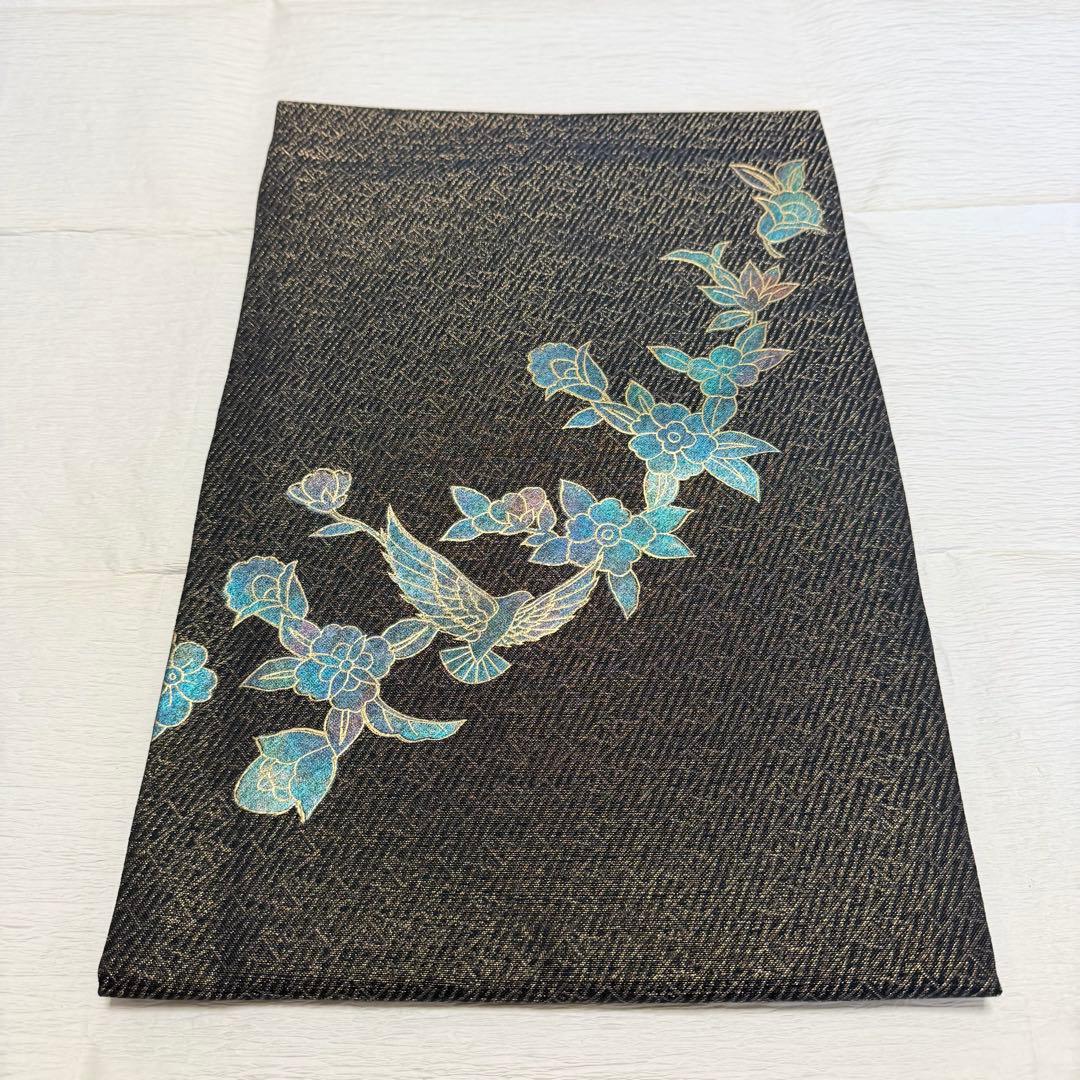 未使用 正絹 名古屋帯 作家もの 斉藤三才 花と鳥柄 単衣の訪問着付け