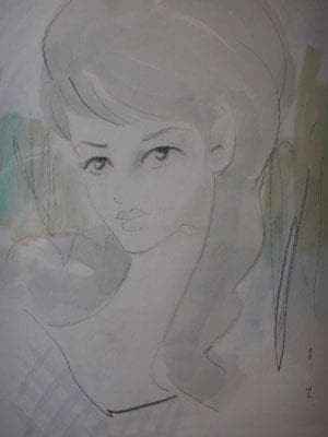 東郷青児 婦人像 水彩画 6号 額装 右下にサイン 東郷青児鑑定委員会証