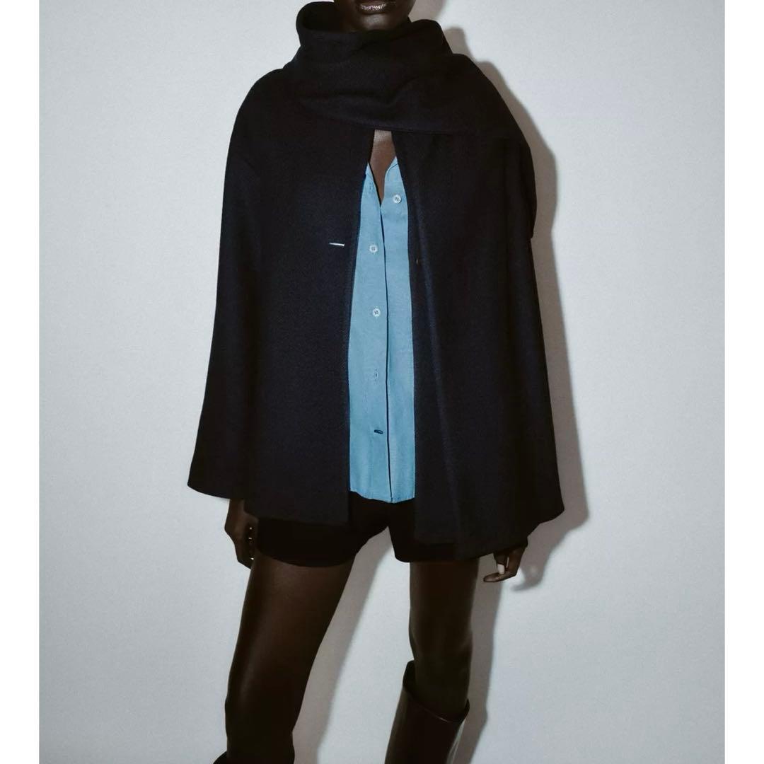 ZARA♡ウールショートスカーフコート♡ネイビー♡ - メルカリ