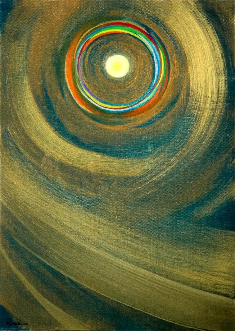 油絵 菅家令子 絵 絵画インテリア額付(青緑＋金色の枠)F4-G212023