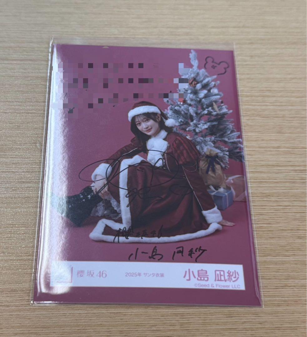 櫻坂46 直筆 生写真 小島凪紗 サンタ衣装 2025年 座り サイン