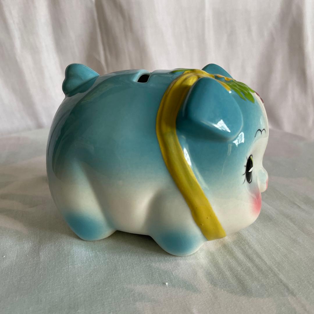 最終値下げ】ぶたの貯金箱 水色 陶器製 昭和レトロ - メルカリ
