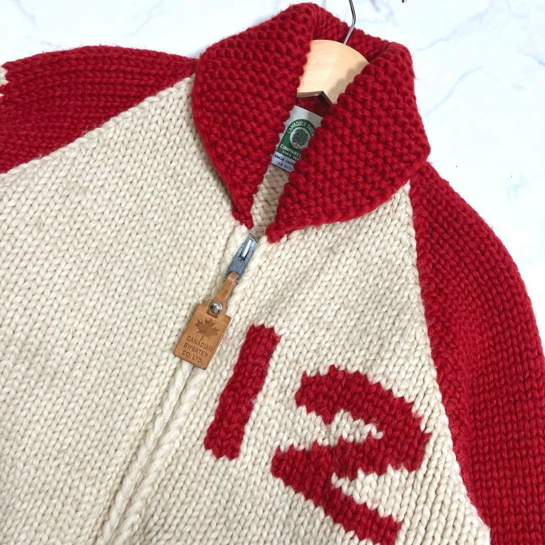 良品✨カナディアンセーター カウチンニット バイカラー アイス