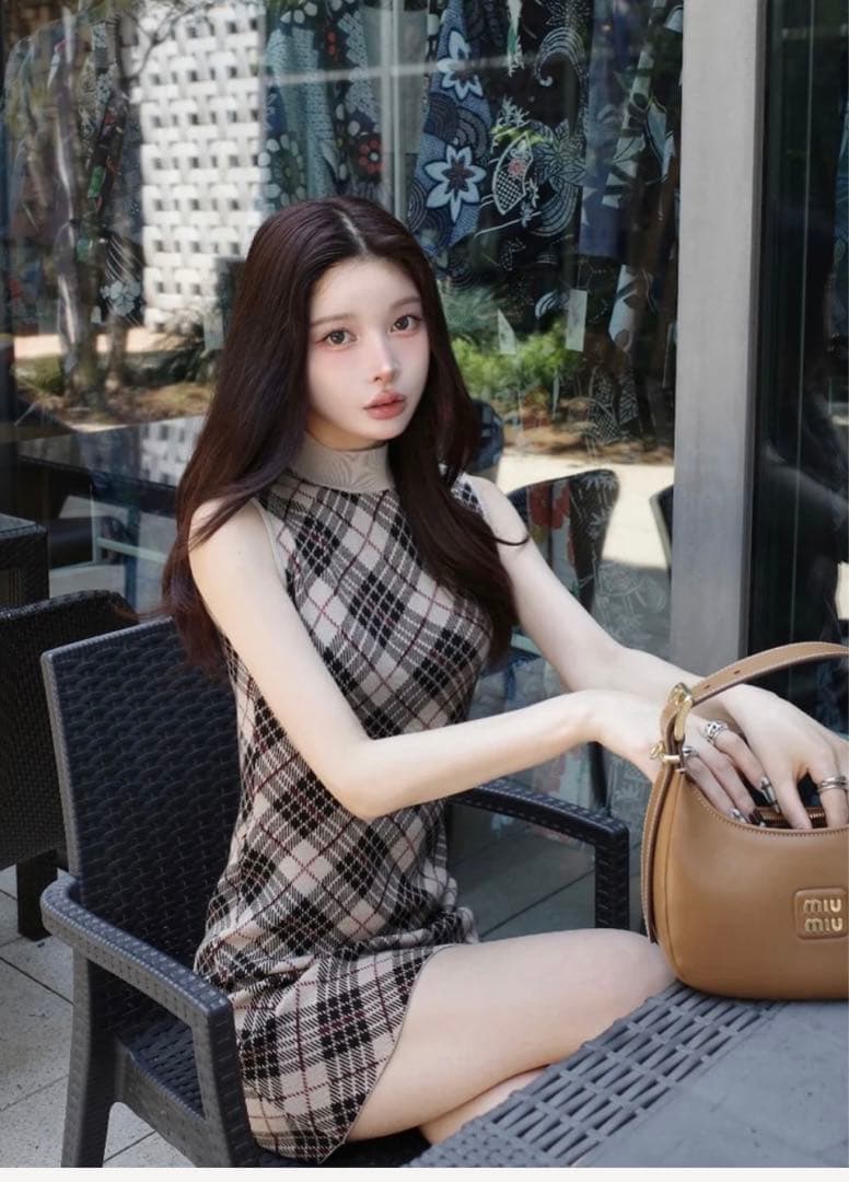 ダーリッチ Darich チェックジャガードノースリニットミニワンピース