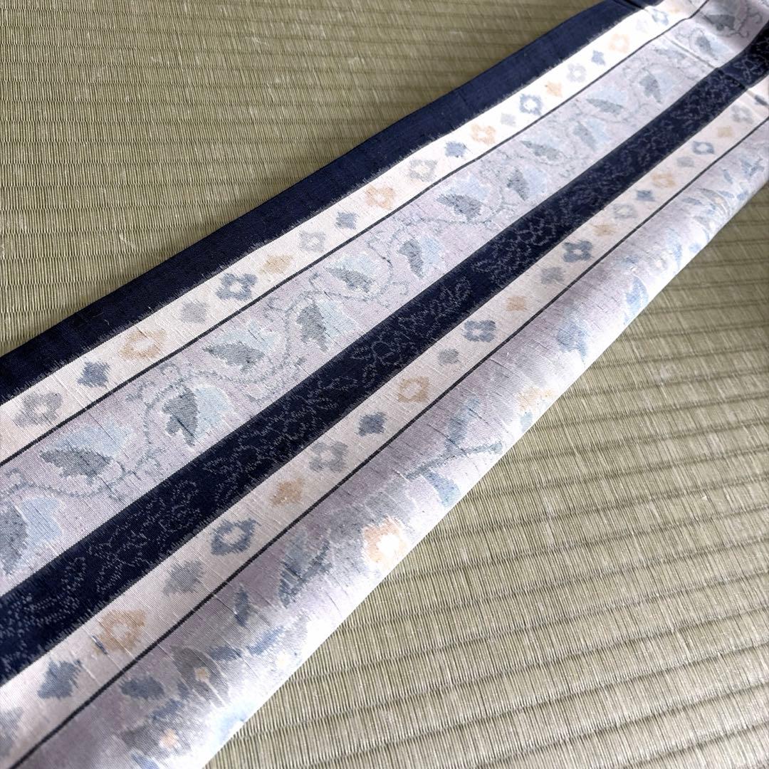正絹　紬　全通袋帯《ライン　花》