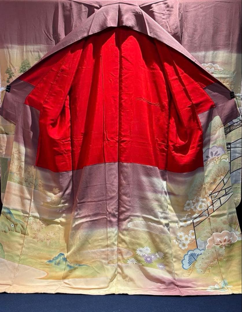 アンティーク振袖 薄紫 おしどり御所車文様ヴィンテージ正絹淡色