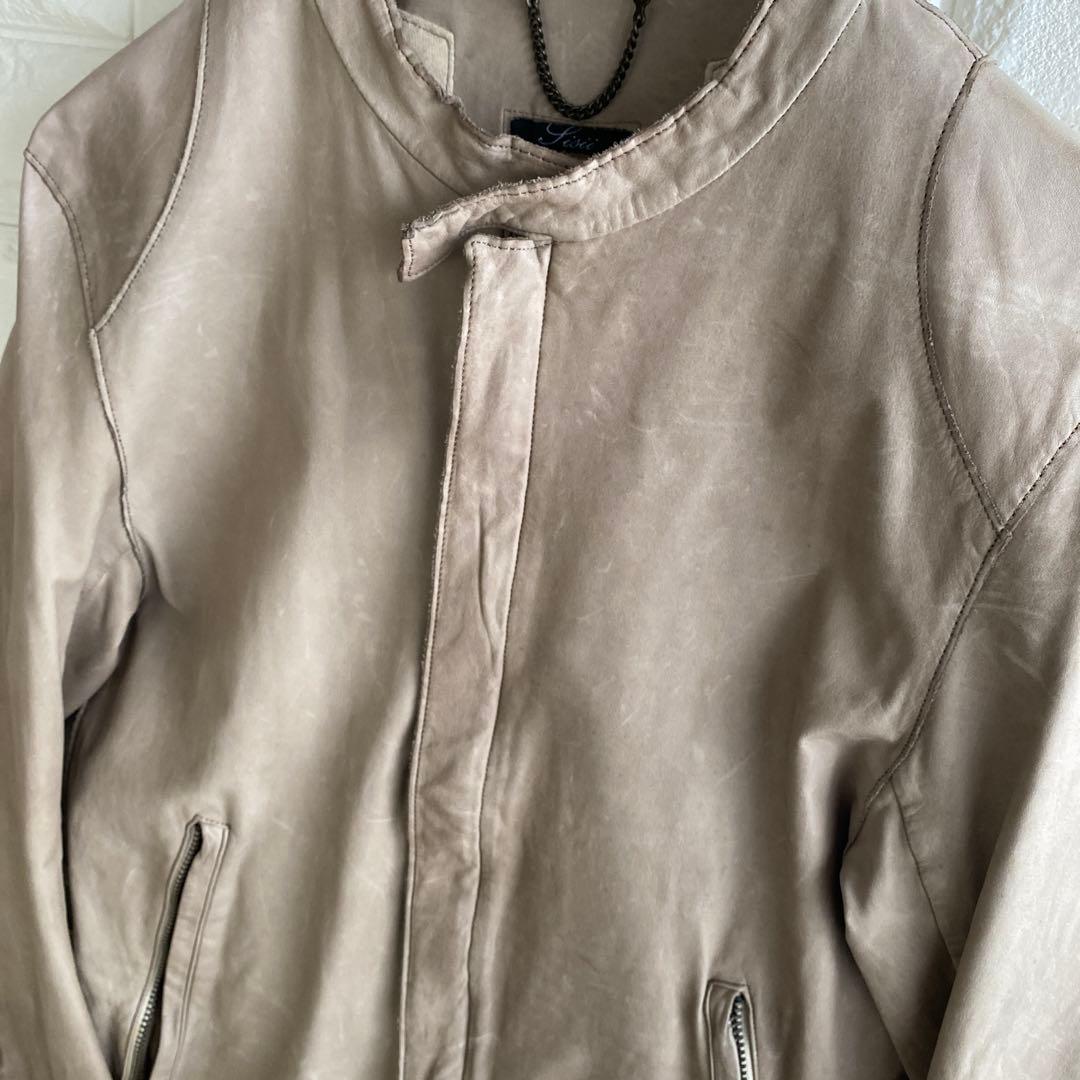 牛革】 Sisii ベージュ レザージャケット スタンドカラー S 4434